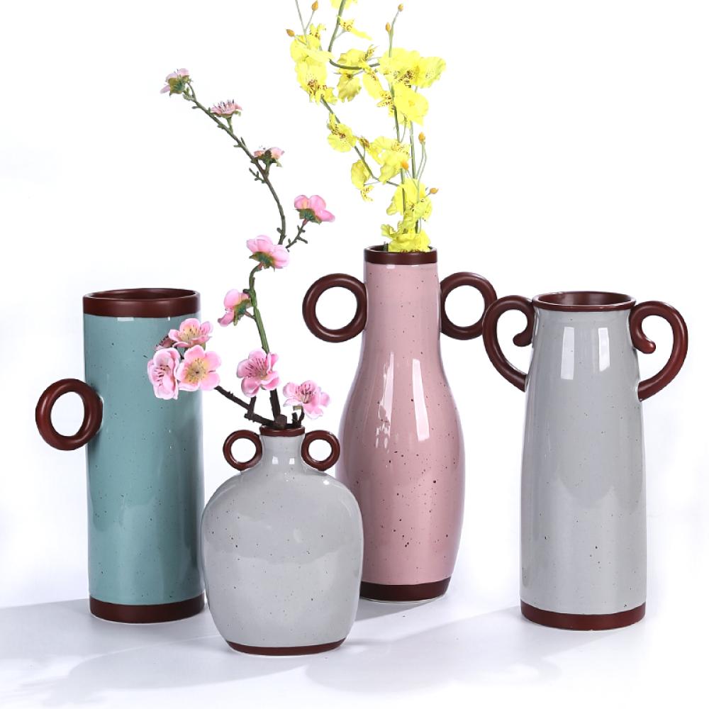 2023 Spring Ceramic Flower Vase Set With Handle