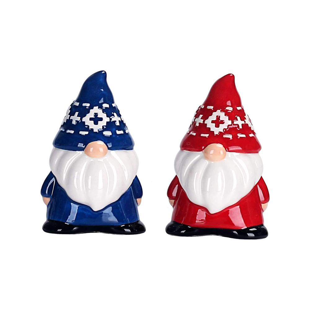 Red Blue Ceramic Christmas Gnome Salt And Pepper Shakers