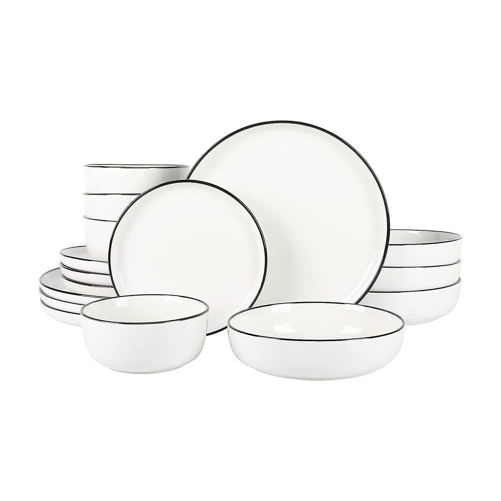 White Ceramic Porcelain Dinner Set Dinnerware Tableware With Black Rim