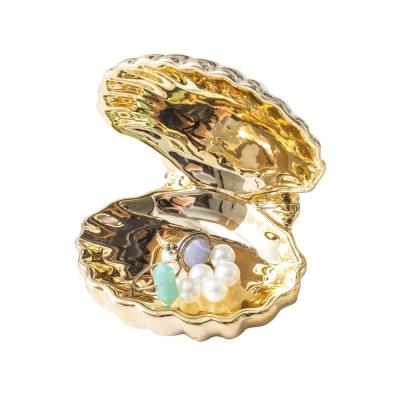 gold ceramic sea shell shaped ring jewelry box thumbnail