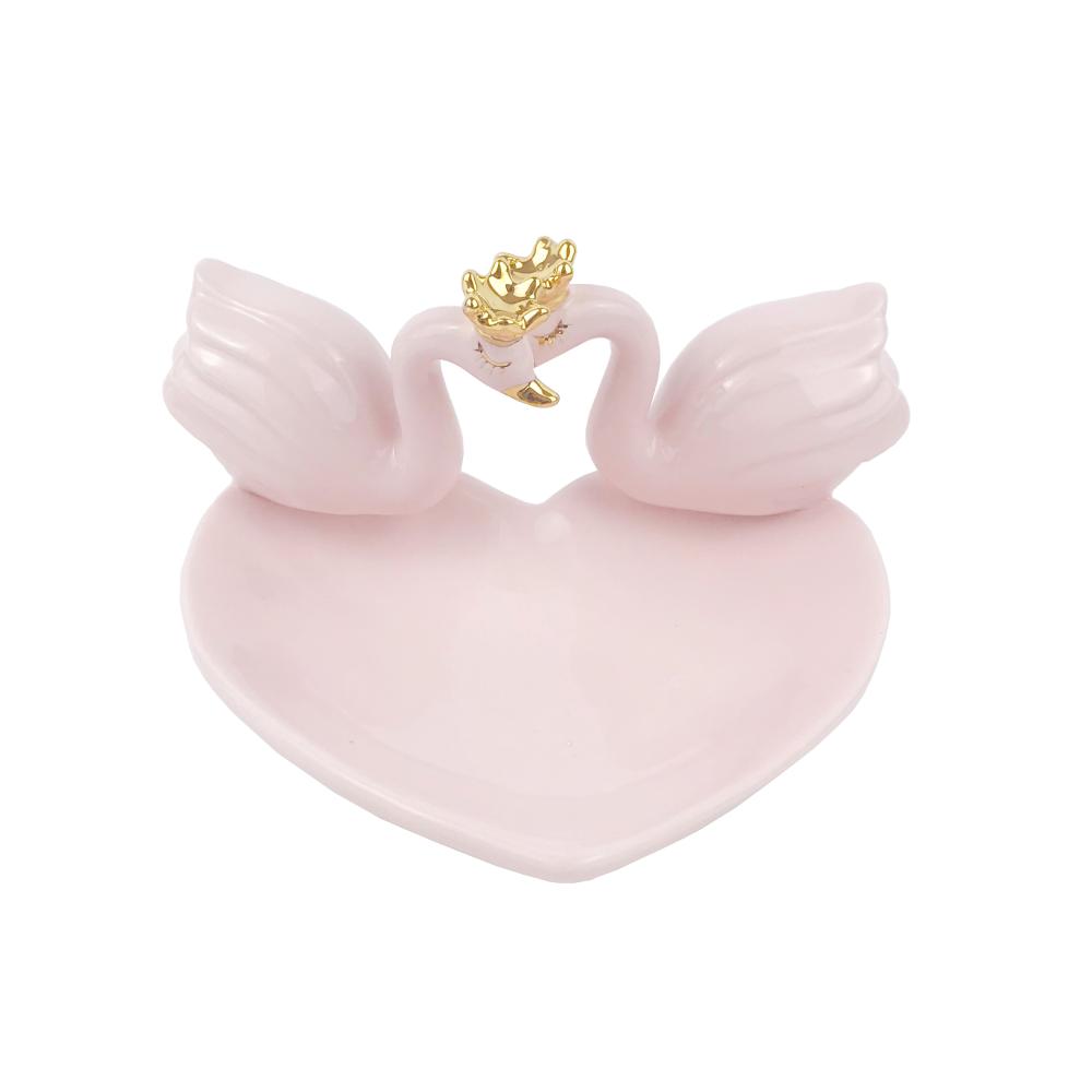 Pink Swan Heart Ceramic Jewelry Dish Tray Ring Holder