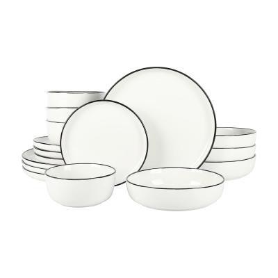 Porcelain Dinner Set Dinnerware Tableware With Black Rim thumbnail