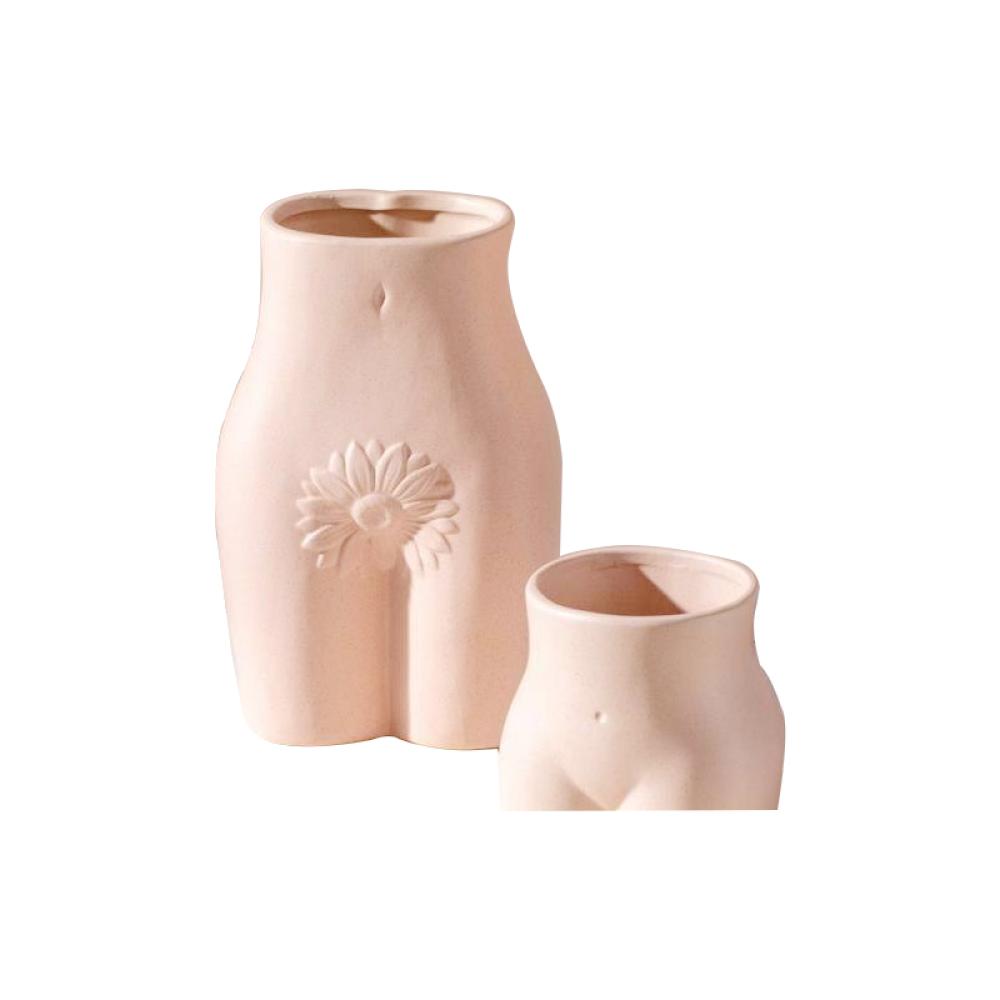 ceramic bottom hip body art lady flower vase picture 1