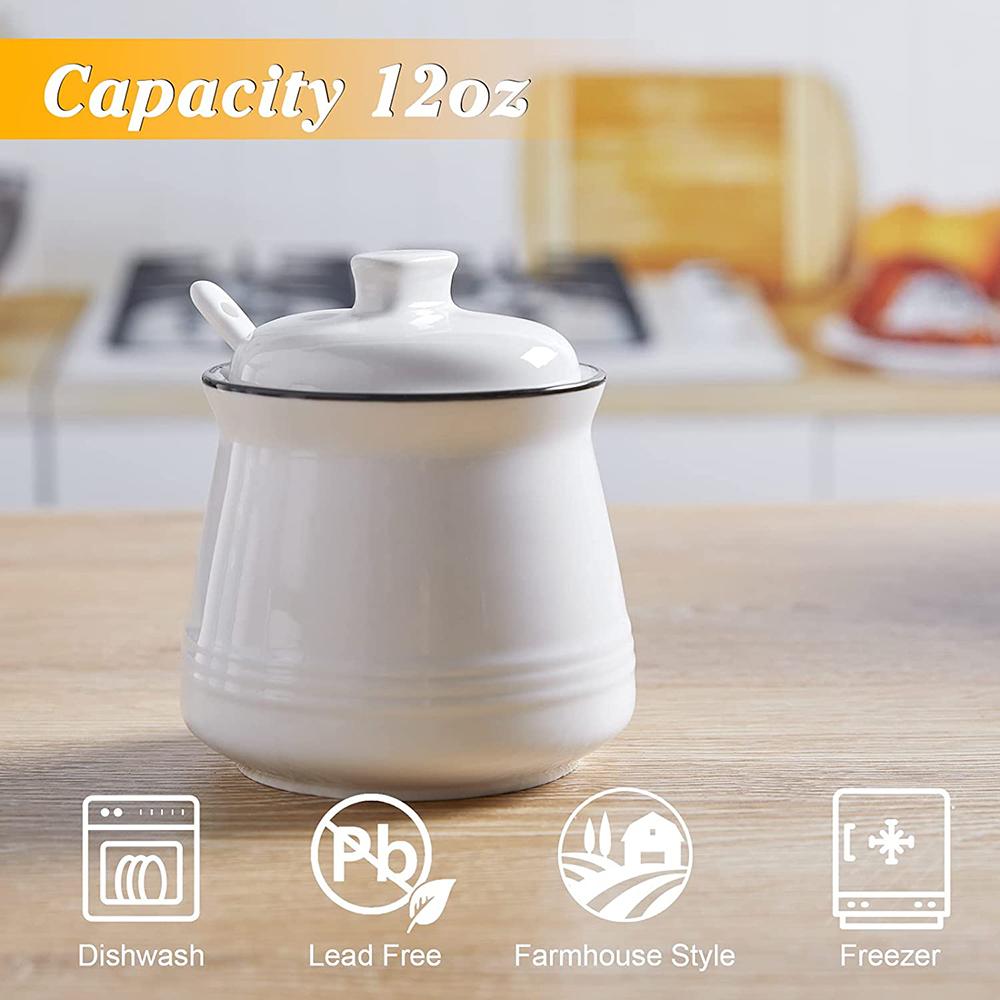 White Ceramic Sugar Pot With Lid And Spoon picture 4