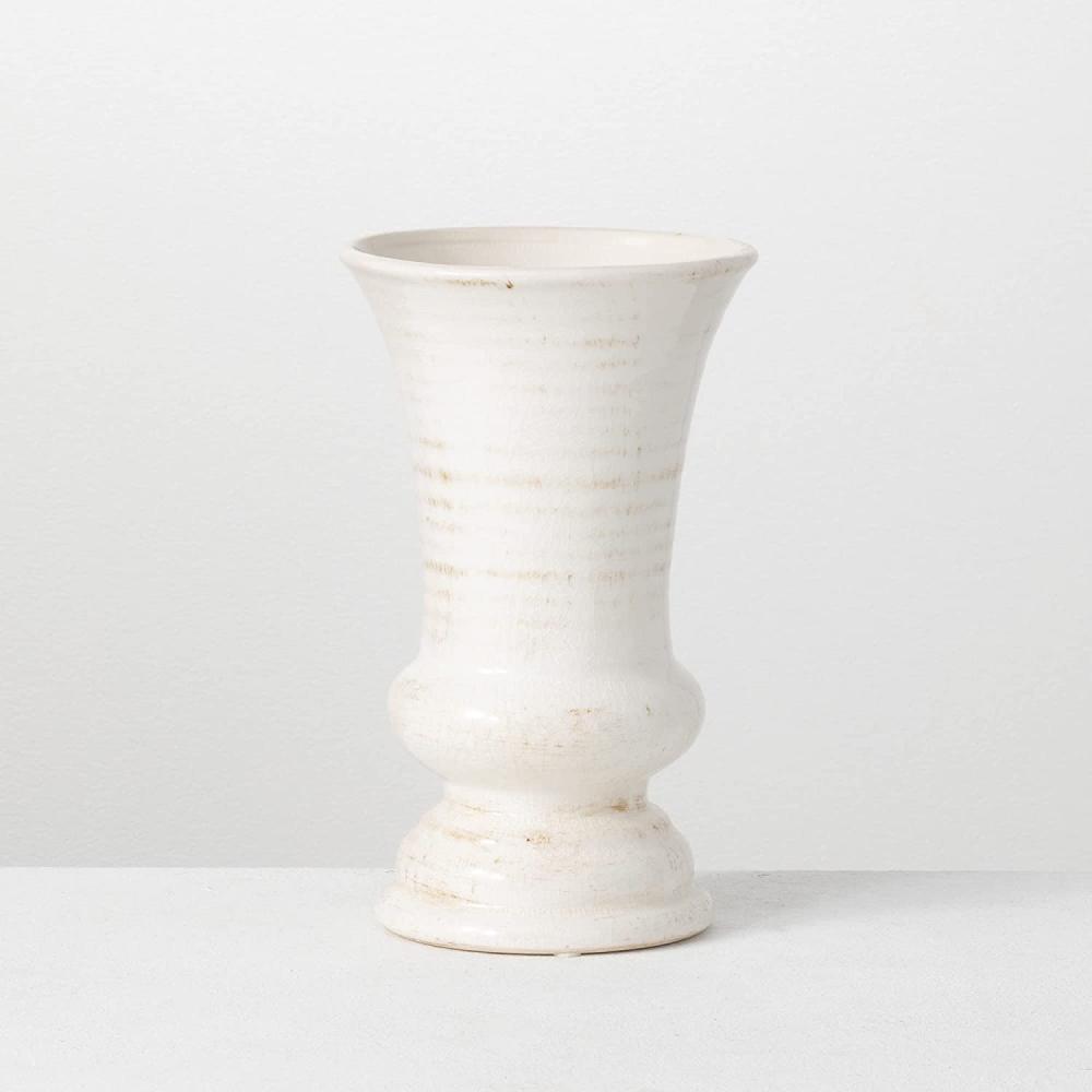white large ceramic footed flower urn vase picture 2
