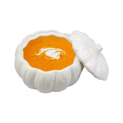 White Ceramic Halloween Pumpkin Soup Bowl With Lid thumbnail