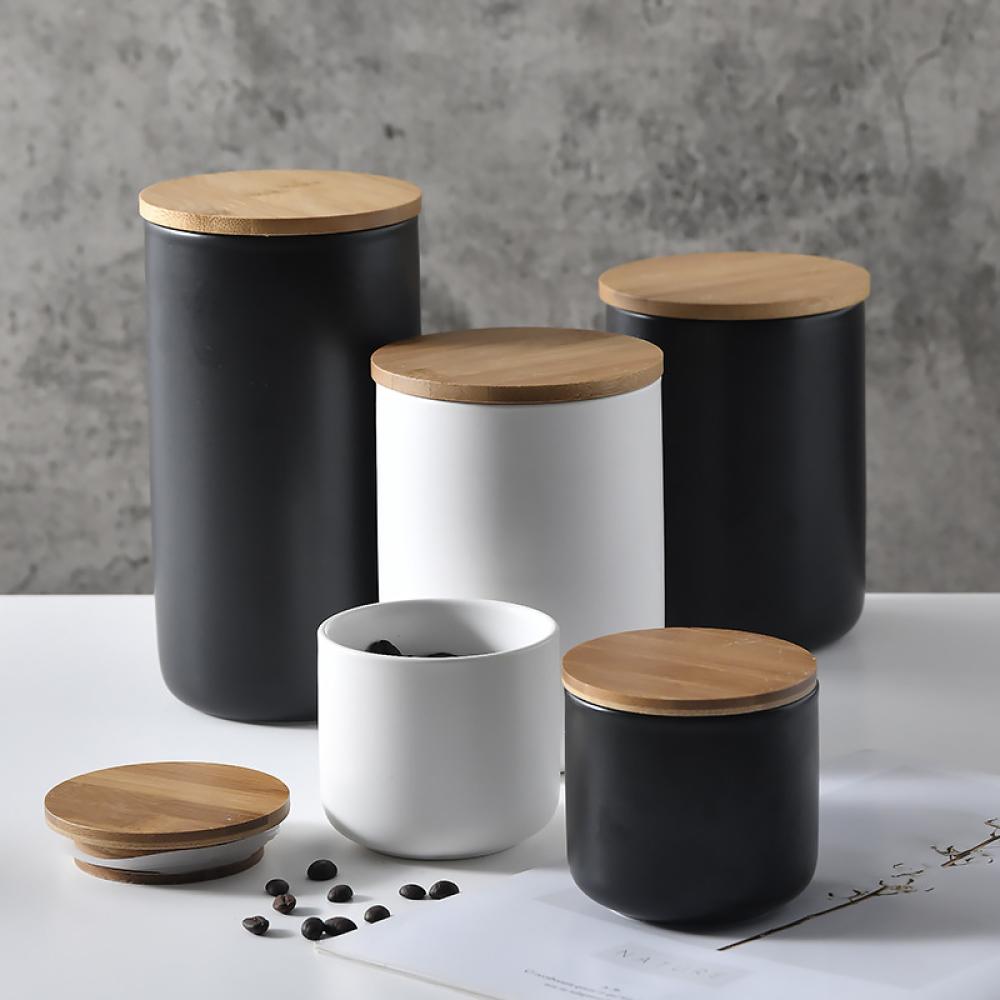 coffee matte white black jar with bamboo lid picture 2