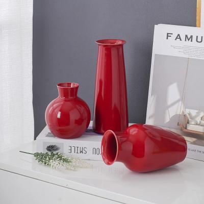 chinese craft Ceramic Porcelain Red glazed flower Vase picture 3