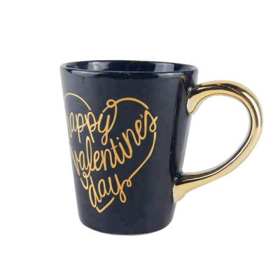 day ceramic gift coffee mug with gold handle picture 1