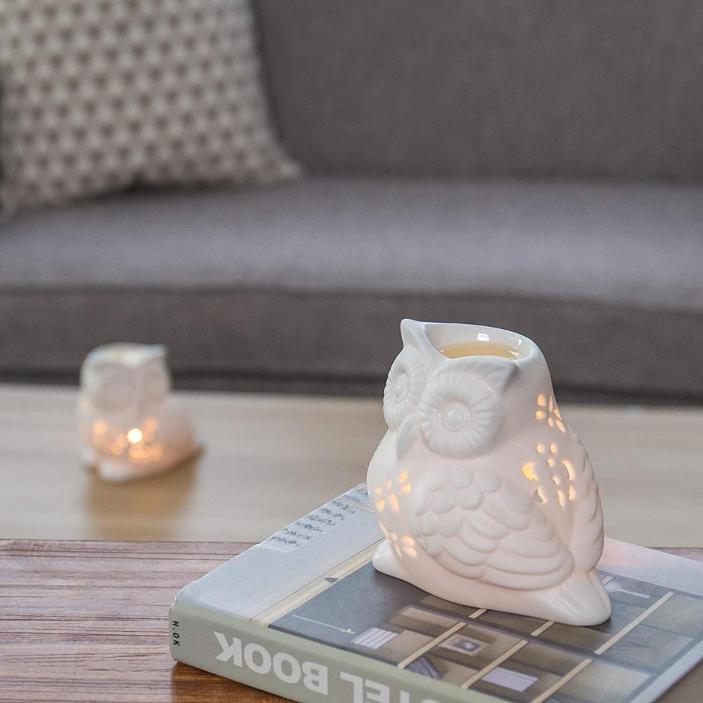 custom design animal DIY cute cartoon ceramic owl shaped candle holder for home decor
