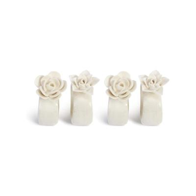 handmade flower Glossy White Ceramic Stoneware Napkin Rings thumbnail