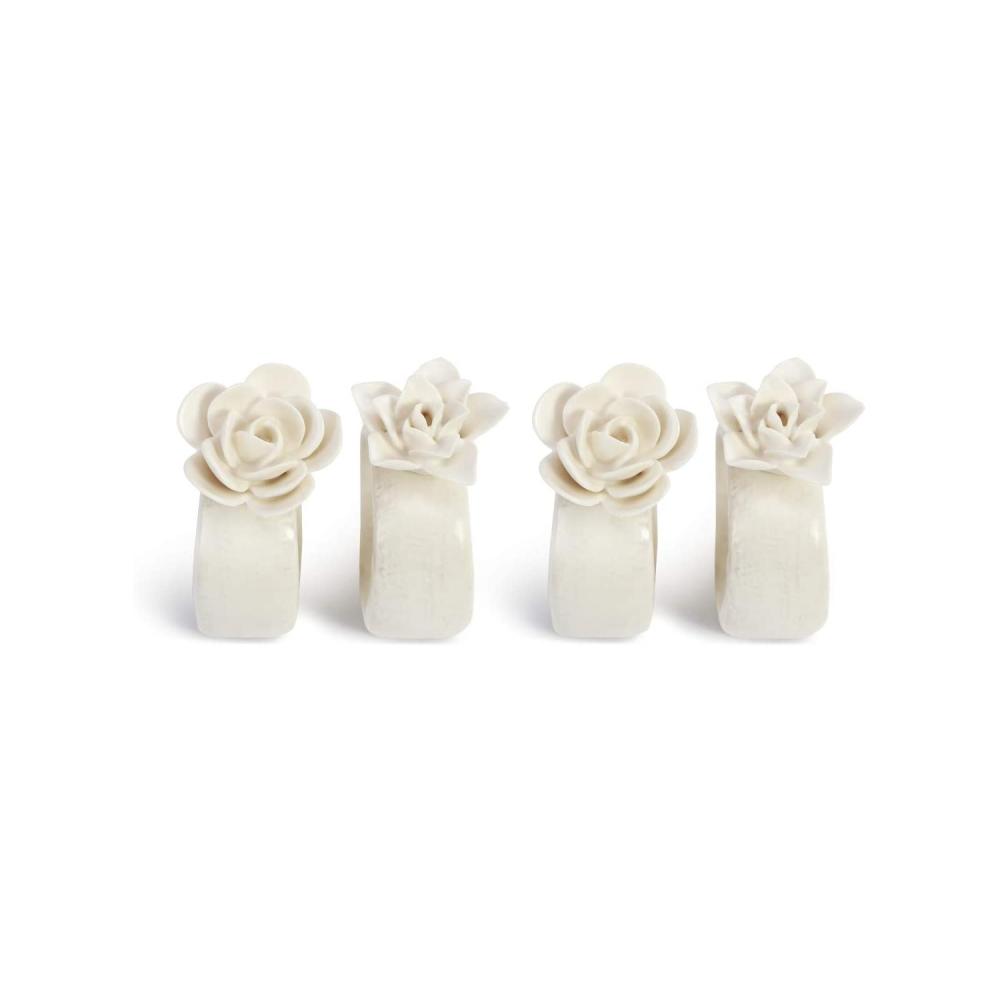 Handmade Flower White Ceramic Napkin Rings