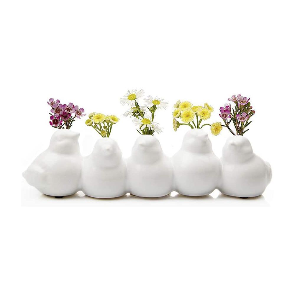 Small Bud Ceramic Flowers Mini Roses Floral Bird Vase
