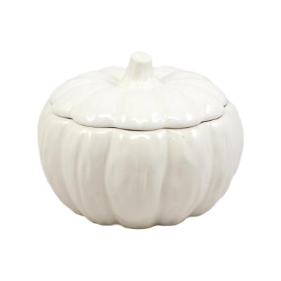 White Ceramic Halloween Pumpkin Soup Bowl With Lid picture 2