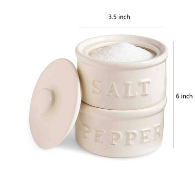 Kitchen White Ceramic Salt And Pepper Cellar Pots picture 4