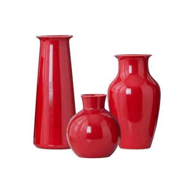 chinese craft Ceramic Porcelain Red glazed flower Vase thumbnail