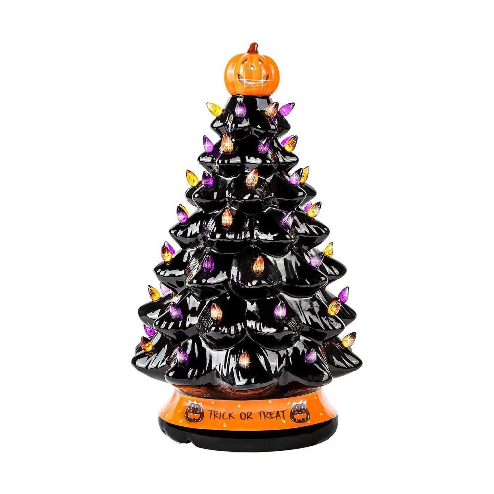 wholesale custom black ceramic halloween tree with led light