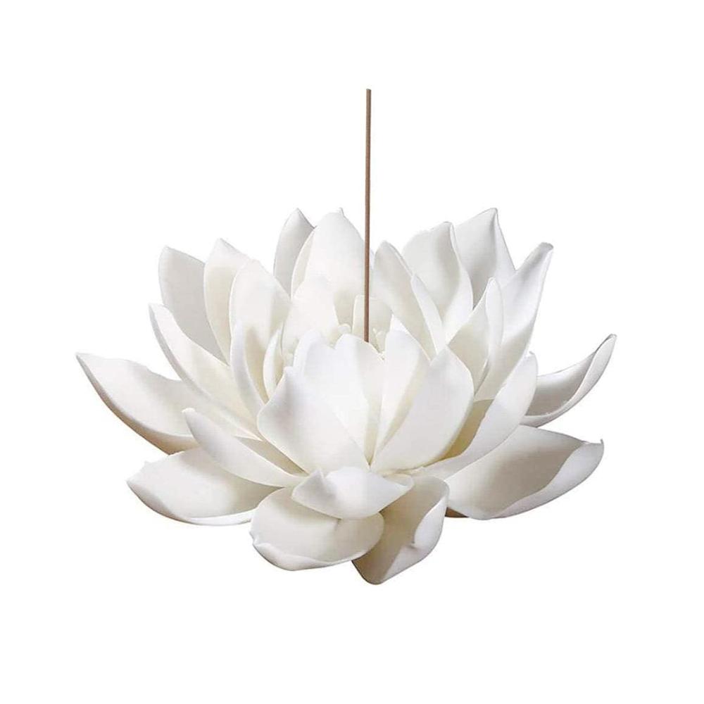 Flower White Lotus Ceramic Incense Burner Holder