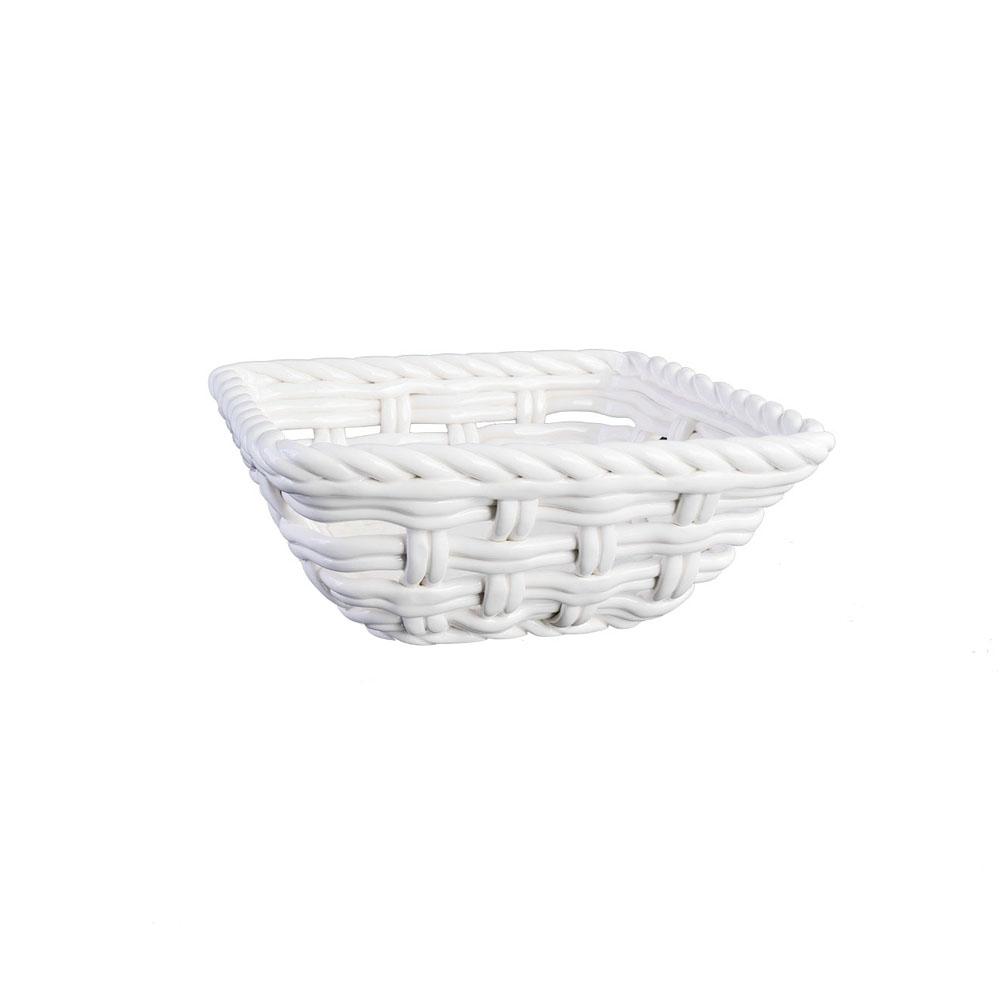 White Handmade Ceramic Fruit Basket Weave Bowl