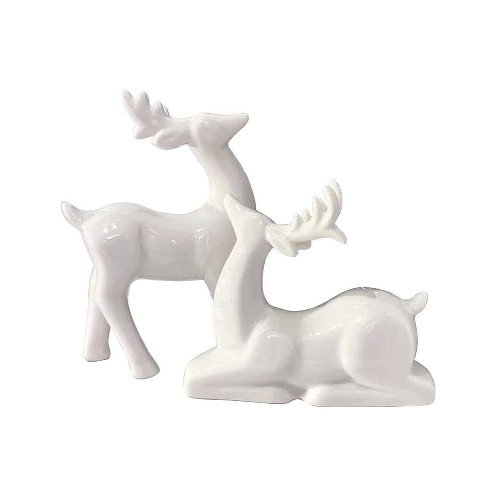 Christmas Animal Ceramic Reindeer Figurines Statue Sculpture