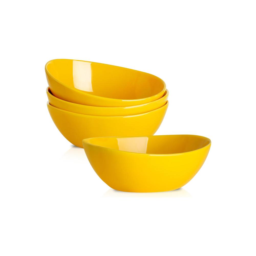 Yellow Red Ceramic Pottery Fruit Bowl