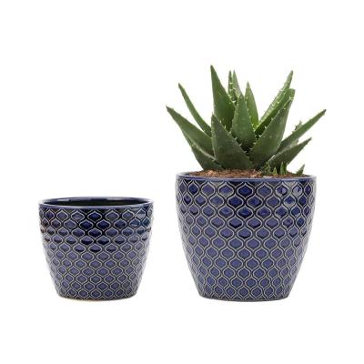 Outdoor trellis pattern flower planter ceramic cactus pots thumbnail