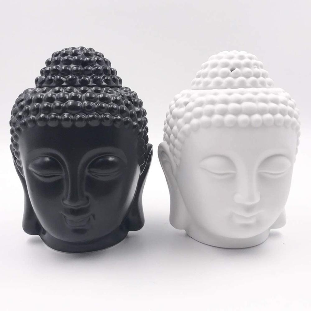 white black theravada ceramic buddha head candle holder picture 2