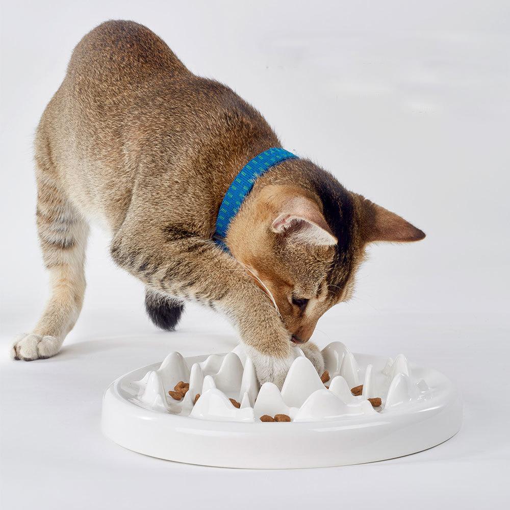 white black custom ceramic dog slow feed feeder pet cat dog food bowl for cat