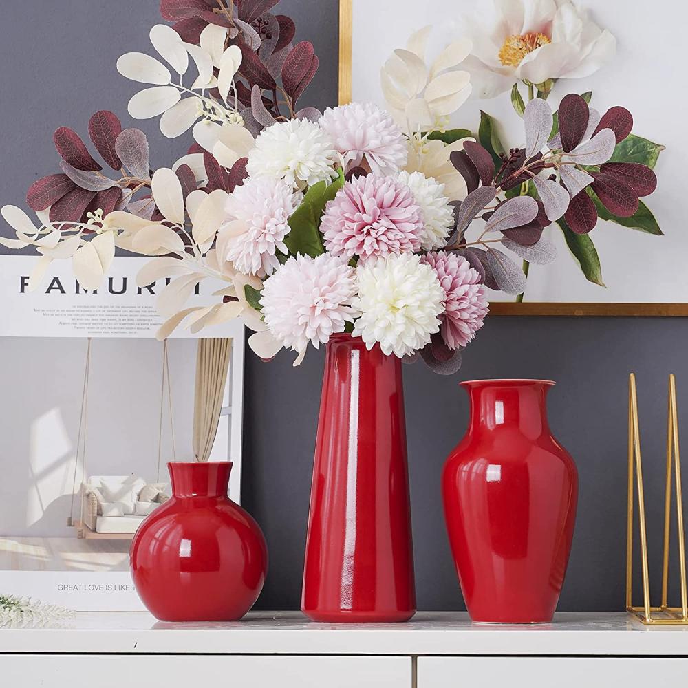 chinese craft Ceramic Porcelain Red glazed flower Vase picture 4