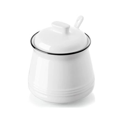 ceramic sugar pot bowl with lid and spoon thumbnail