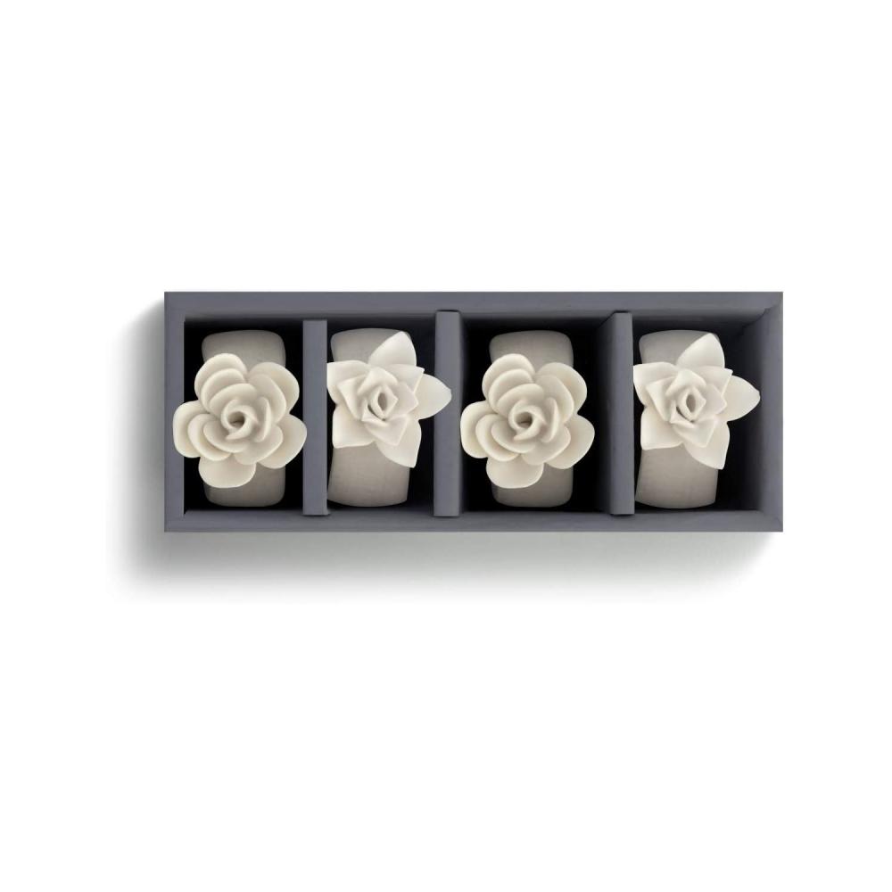 Unique Succulent handmade flower Glossy White Ceramic Stoneware Napkin Rings for wedding