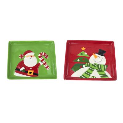 hand painted santa claus snowman ceramic christmas plates thumbnail