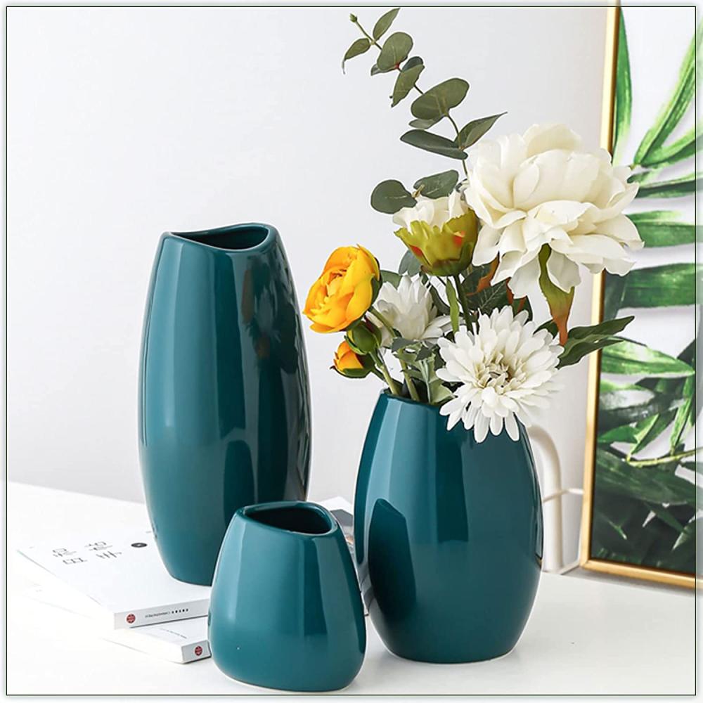 teal color ceramic floor flower vase decor online picture 3