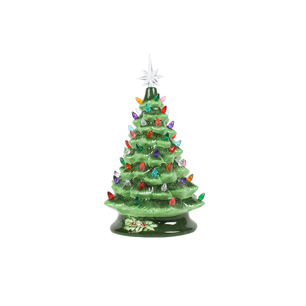 Ceramic Christmas Xmas Artificial Tree Decoration Ornament With Led Lights