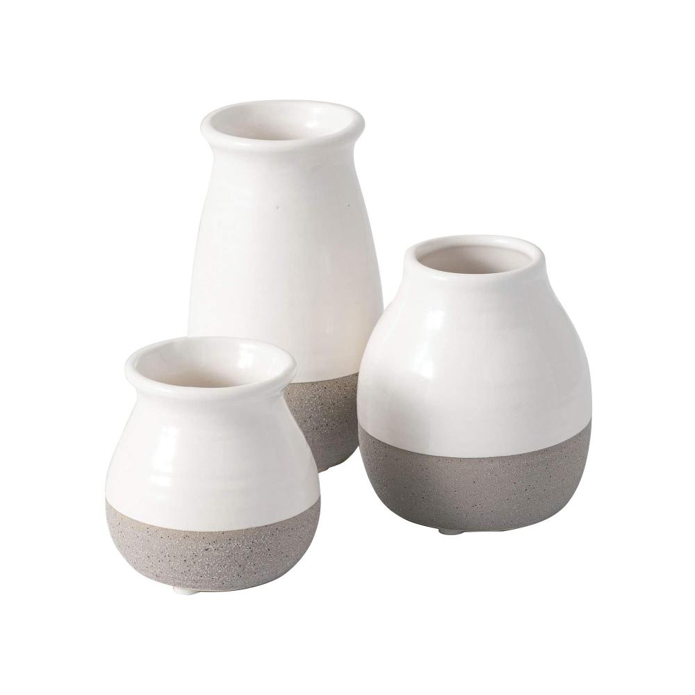 Small Rustic White And Gray Ceramic Vase Set Of 3