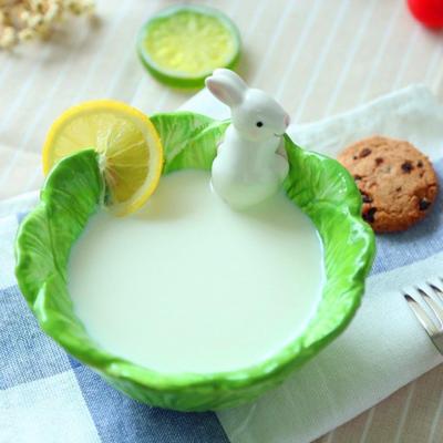 Rabbit Bunny Easter Ceramic Cabbage Leaf Bowl picture 3