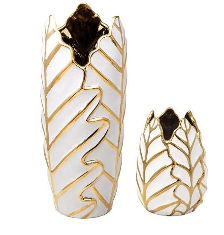 Großhandel Keramik Weiß und Gold Palmblatt Vase
