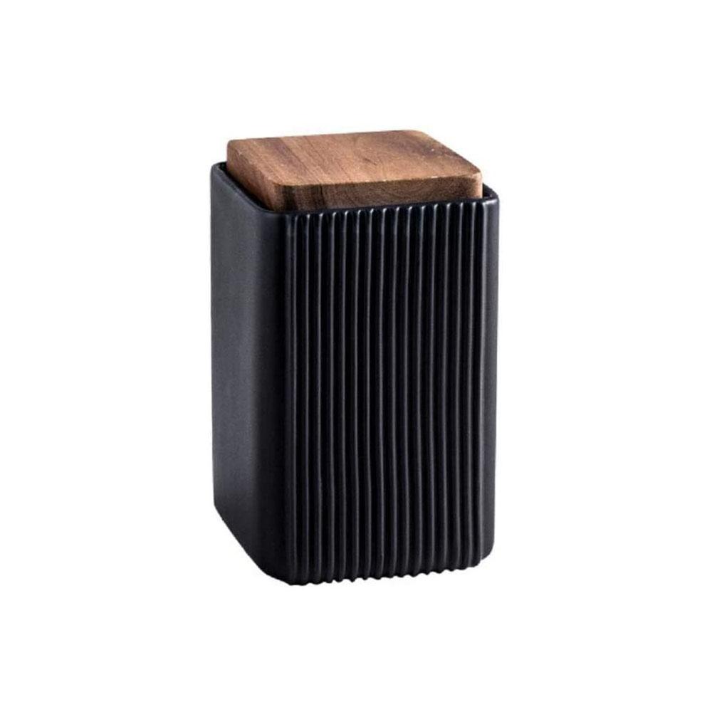 Elegant Ceramic Square Jar For Candle With Bamboo Wooden Lid
