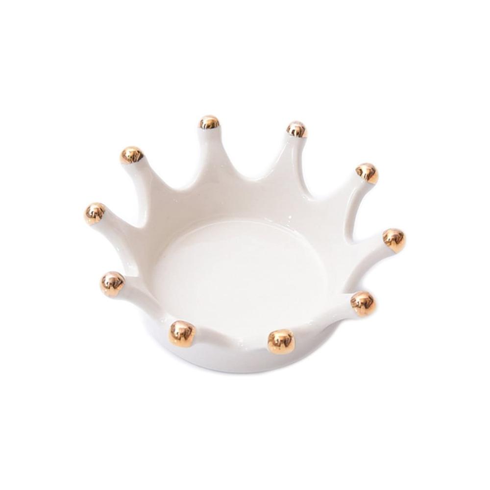 Royal Ceramic Crown Ring Jewelry Plate Stand Holder Trinket Tray Dish for Earring Bracelet Keys Necklace Wedding Birthdays