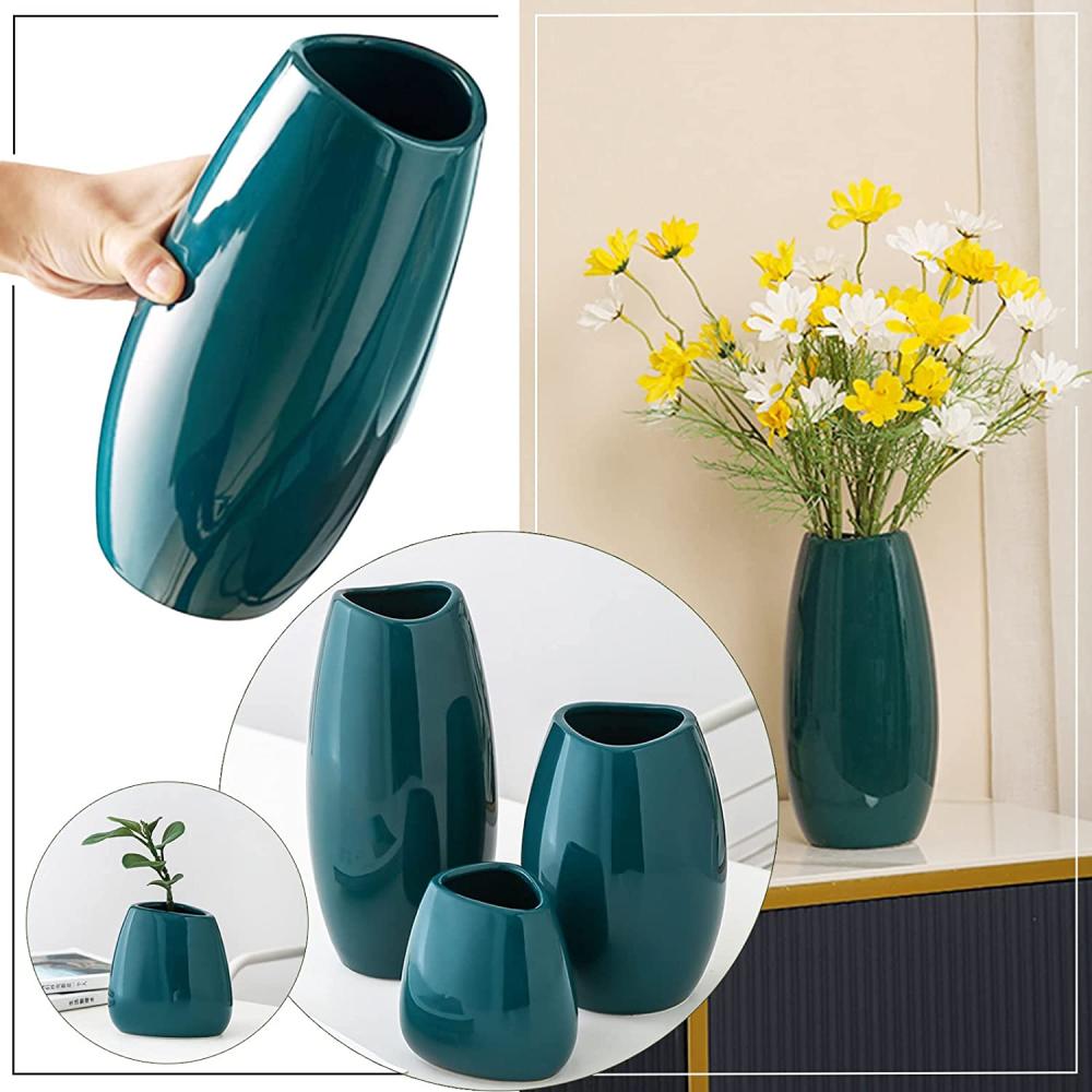 teal color ceramic floor flower vase decor online picture 2