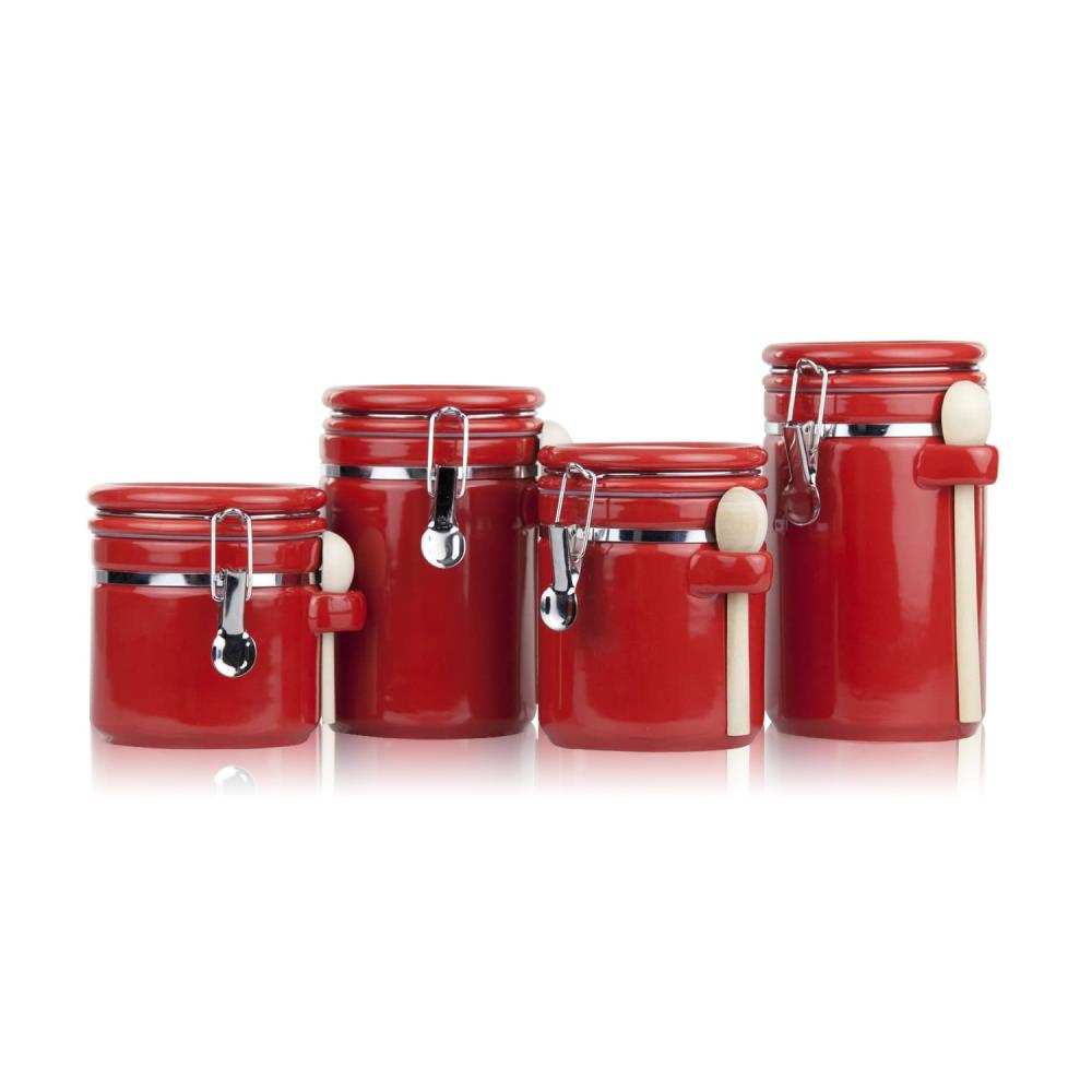 Airtight Red Vintage Kitchen Ceramic Coffee Canister set picture 1