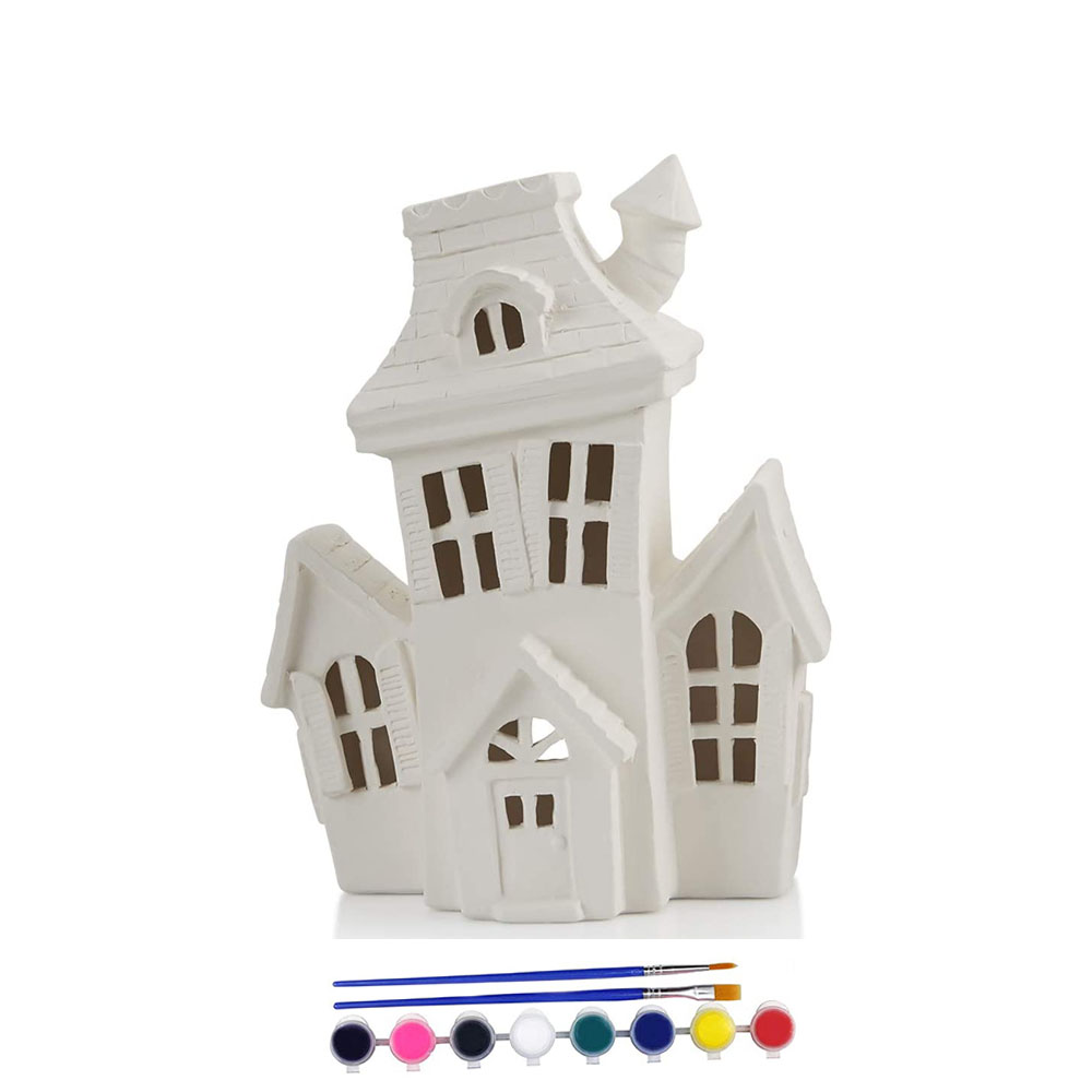 Light Up Halloween Ceramic Haunted Village House To Paint