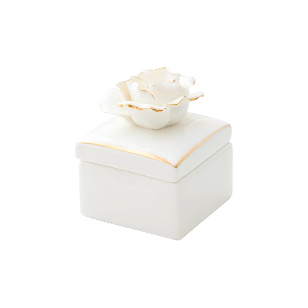 White Flower Ceramic Ring Holder Trinket Jewel Box