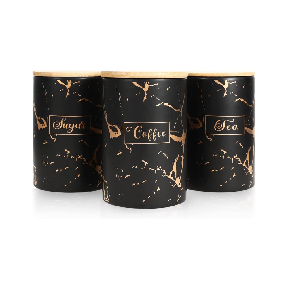 Gold Marble Kitchen Tea Coffee Sugar Canister Set picture 3