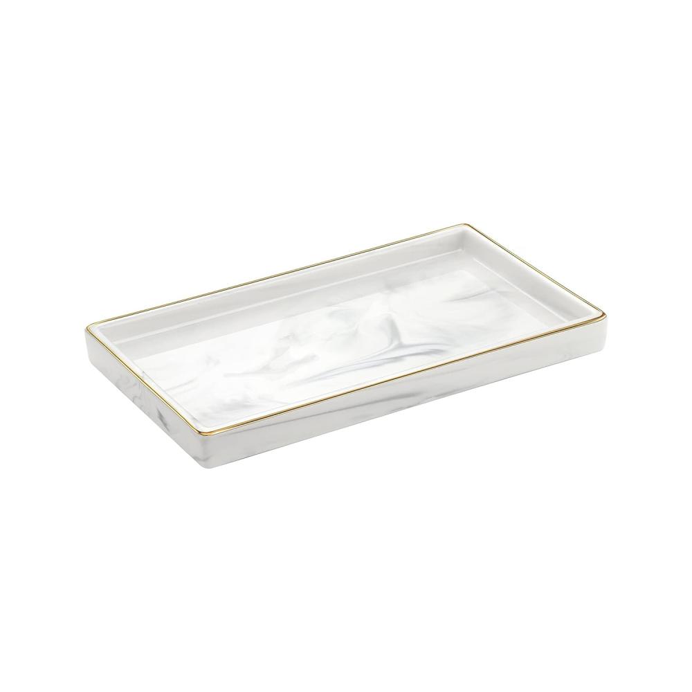 Gold Black Ceramic Marble Vanity Tray Plate For Perfume