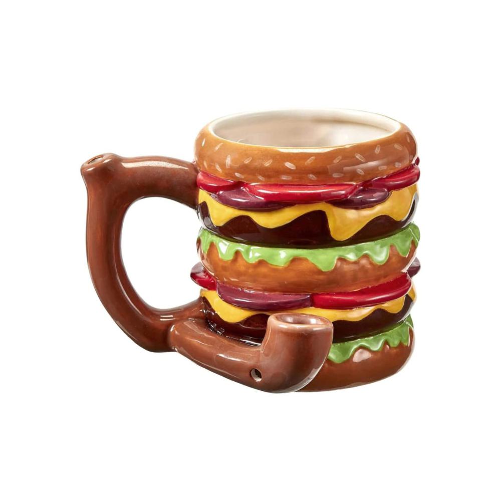 New Factory Custom shape 3D funny novelty Hamburger shaped creative ceramic smoking pipe mug