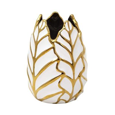 table trumpet ceramic white and gold leaf vase picture 2