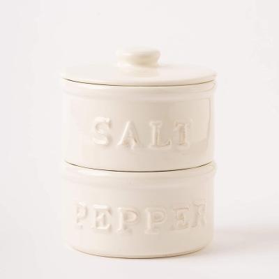 Kitchen White Ceramic salt and pepper Cellar pots picture 2