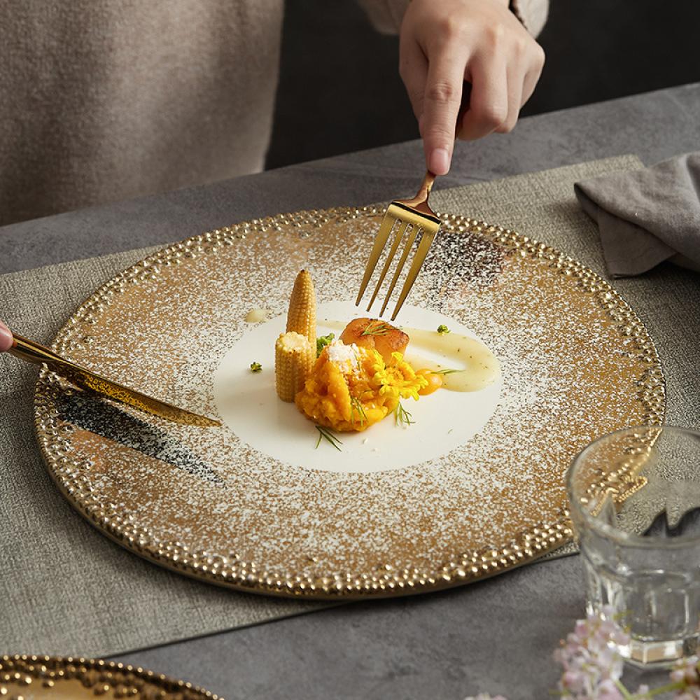 Wholesale Gold Ceramic Fish Steak Dinner Plate