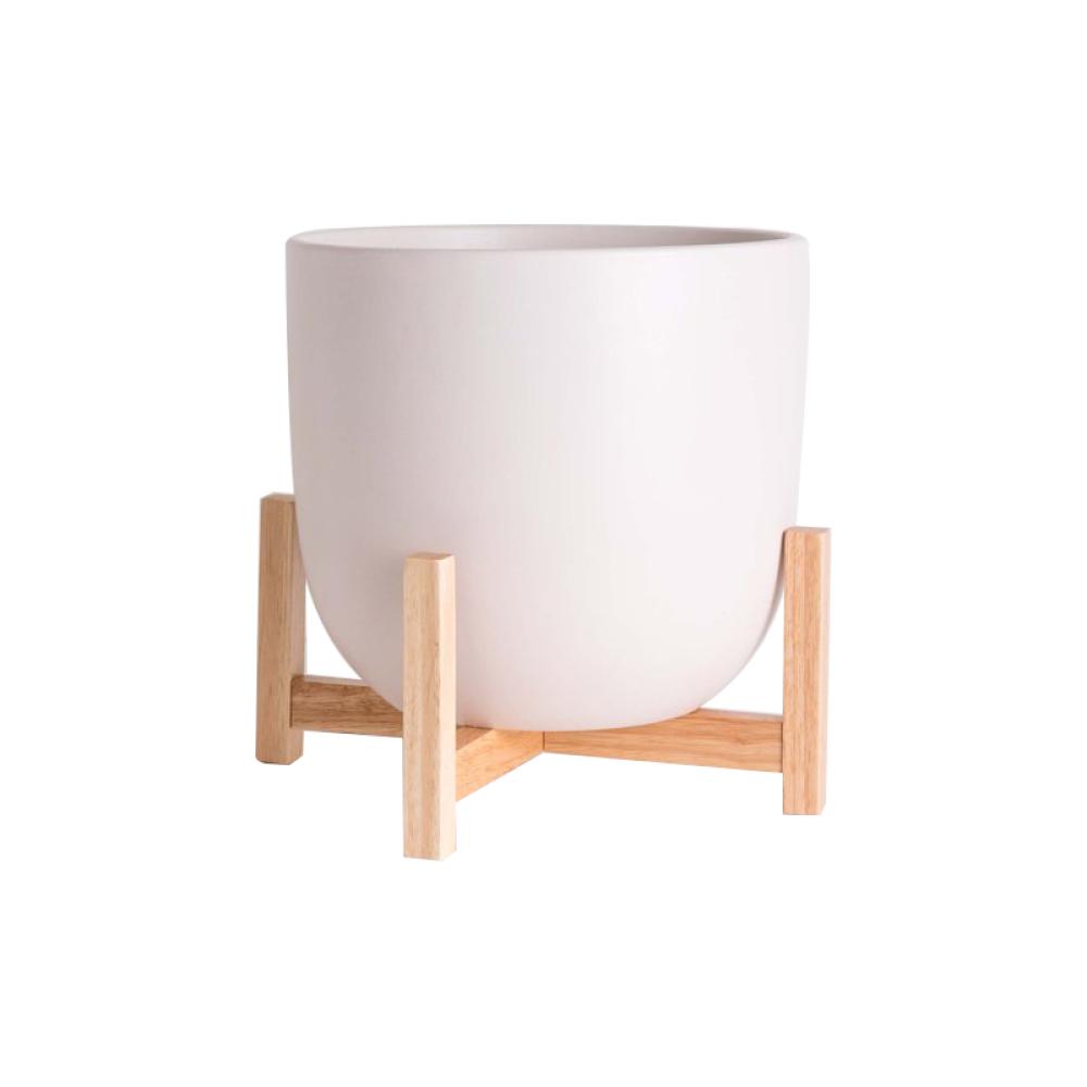 flower pot with on wood bamboo holder stand picture 1